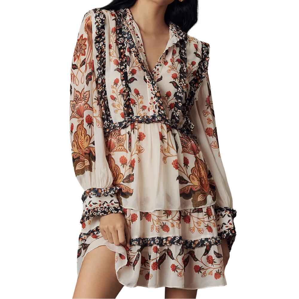 NWT FARM Rio Ruffled Mock-Neck Mini Dress – Size S – Retail $320